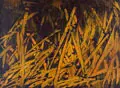 Jörg Steinbach, Zeichen-Strukturen-Landschaft. Späte 1980er Jahre, Mischtechnik auf leichtem Karton
