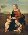 Raffael Sanzio da Urbino, Maria mit Christuskind und Johannes dem Täufer, Um 1507/1508, Öl auf Leinwand, doubliert