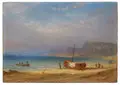 Carl Morgenstern, Fischerboote an der Küste von Fécamp, Normandie. Wohl um 1844, Öl auf Holz