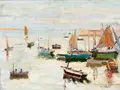 Maximilian Keller, Fischerhafen in der Bretagne, Öl auf Malpappe