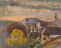 Maximilian Keller, Dorfstraße in der Lausitz, Wohl 1930, Öl auf Malpappe