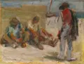 Karl Miersch, Ruhende Treidler. 2. Viertel 20. Jh, Öl auf Malpappe