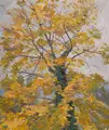 Otto Westphal, Herbstlicher Baum, 1946, Öl auf Malpappe