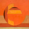 Peter Albert, Geteilter Kreis – Orange, 2001, Öl auf Hartfaser