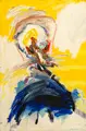 Wolfram Adalbert Scheffler, Figur vor Gelb, 1982, Acryl auf Hartfaser