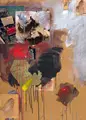 Dieter Tucholke, Der Kuss. Wohl 1980er/1990er Jahre, Öl und Collage auf Hartfaser