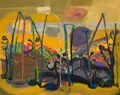 Rainer Zille, Abend in Pannonhalma, 1997, Acryl auf Nessel
