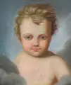 Carl Christian Vogel von Vogelstein, Zeichner des Klassizismus, Putto aus dem Nachlass Carl Christian Vogel von Vogelsteins. Frühes 19. Jh, Farbige Pastellkreidezeichnung auf Pergament, auf einen Spannrahmen montiert