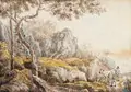 Johann Christian Klengel, Bauer mit zwei Rindern in felsiger Landschaft