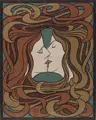 Peter Behrens, Der Kuss, 1898, Farbholzschnitt auf Japanbütten