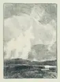 Gustav Kampmann, Steigende Nebel, Eine Lithografie und zwei Farblithografien auf grünlichem Fließpapier / Kupferdruckkarton / Maschinenbütten