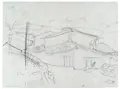 Otto Dix, Dorf in Sardinien, 1924, Bleistiftzeichnung auf chamoisfarbenem "P.M