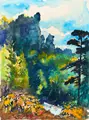 Günter Fink, Hintere Sächsische Schweiz – am alten Wilden. Späte 1960er Jahre, Aquarell auf festem gelblichem Papier