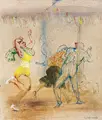 Josef Hegenbarth, Fasching, Um 1954, Pinselzeichnung in farbiger Tusche auf Aquarellkarton