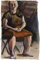 Curt Querner, Sitzende Bäuerin, 1958, Aquarell über Grafitzeichnung auf Bütten