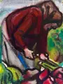 Curt Querner, Rübenausmacherin in roter Jacke, 1956, Aquarell auf Aquarellkarton