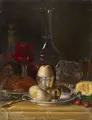 Emil Brehmer, Stillleben mit Pastete und Ei (Frühstück der Reichen), 1883, Öl auf Malpappe