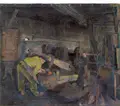 Conrad Felixmüller, Blankschmiede in Dassel, 1940, Öl auf Leinwand, nicht aufgespannt
