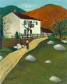 Paul Schultz-Liebisch, Bulgarisches Dorf, 1974, Öl auf Hartfaser