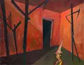 Walter Wellenstein, Zimmer mit Zeichen, 1957, Öl auf Leinwand
