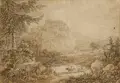 Adrian Zingg, Berg und Ort Oybin bei Zittau in der Oberlausitz mit Kloster- und Burgruine