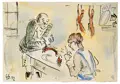 Georg Hermann Gelbke, Sechs Figuren- und Landschaftsdarstellungen (u.a. Kärnten?). Um 1930 -1940, Sechs Aquarelle über Federzeichnung in Tusche bzw