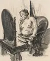 Curt Großpietsch, Frau vor dem Spiegel, 1927, Kohlestiftzeichnung