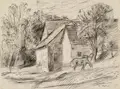 Wilhelm Lachnit, Bauerngehöft mit grasendem Pferd