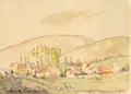 Französische Dorflandschaft. Wohl 1910er Jahre by Paul-Émile Pissarro, Aquarell auf "Ingres"-Bütten, offered Jun 2025