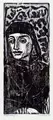 Hans Jüchser, Helga mit schwarzem Tuch, 1972, Farbholzschnitt auf Maschinenbütten