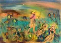 Paul Kuhfuss, Gänsemagd, Farbige Pastellkreidezeichnung auf bräunlichem Papier