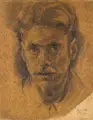 Johannes Kühl, Selbst, 1945, Grafitzeichnung auf gelblichem Karton, vollflächig auf Untersatzkarton kaschiert