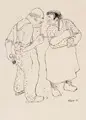 Paul Rosié, Die gute Ehe, 1948, Federzeichnung in Tusche auf beigefarbenem, leicht fasrigem Papier