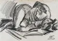 Curt Querner, Liegender weiblicher Akt von vorn mit angezogenen Beinen, 1968, Grafitzeichnung