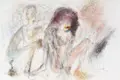 Falko Warmt, Atelierszene, 1987, Aquarell über Grafitzeichnung auf strukturiertem Papier
