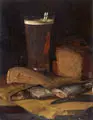Emil Brehmer, Stillleben mit Brot und Fisch (Frühstück der Armen), 1888, Öl auf Malpappe