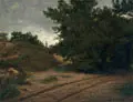 Wilhelm Amberg, Weg mit Buchen, Öl auf Malpappe