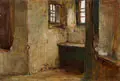 Max Thedy, Bauernhaus-Interieur. Wohl 1910er / frühe 1920er Jahre, Öl auf Leinwand, auf kräftiger Malpappe kaschiert