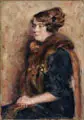 Paul Wilhelm, (zugeschr.), Sitzende Dame mit Pelzstola. Wohl 1920er Jahre, Öl auf Malpappe
