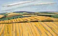 Sommerlandschaft im Vorerzgebirge by Ulrich Eisenfeld, 1984, "Plaka"-Kaseinfarbe auf kräftigem, graubraunen Papier, offered Mar 2025