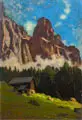 Hanns Herzing, Auf der Alm. Sella (Dolomiten), Wohl 1950, Öl auf Hartfaser