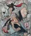 Hans Jüchser, Impression mit Rot und Schwarz, 1963, Öl auf Leinwand
