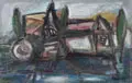 Peter Koch, Dorfimpression, 1997, Acryl auf Leinwand mit farbiger Pastellkreide und Dammarfirnis
