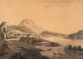 Christian August Günther, Festung und Städtchen Königstein von der Morgenseite, Um 1810, Umrissradierung, koloriert und partiell eiweißgehöht