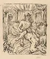 Alfred Kubin, Samson und Delila, Lithografie auf bräunlichem Bütten mit Wasserzeichen "B in Davidstern"