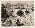 Paul Paeschke, Hamburger Hafen. Wohl 1910er/1920er Jahre, Radierung auf Bütten