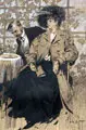 Karel Stroff, Kaffeehausszene. Wohl um 1900/1910er Jahre, Pinselzeichnung in Tusche, partiell weiß gehöht und schwarze Kreide auf gelblichem Papier