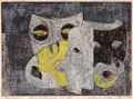 Helmut Gebhardt, Masken, 1973, Farblinolschnitt auf Velin