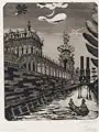 Hans Körnig, Am Zwinger, 1958, Aquatinta und Radierung auf chamoisfarbenem Papier