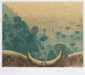 Karl Rössing, Toskanische Landschaft, 1974/1975, Farblithografie auf leichtem Karton